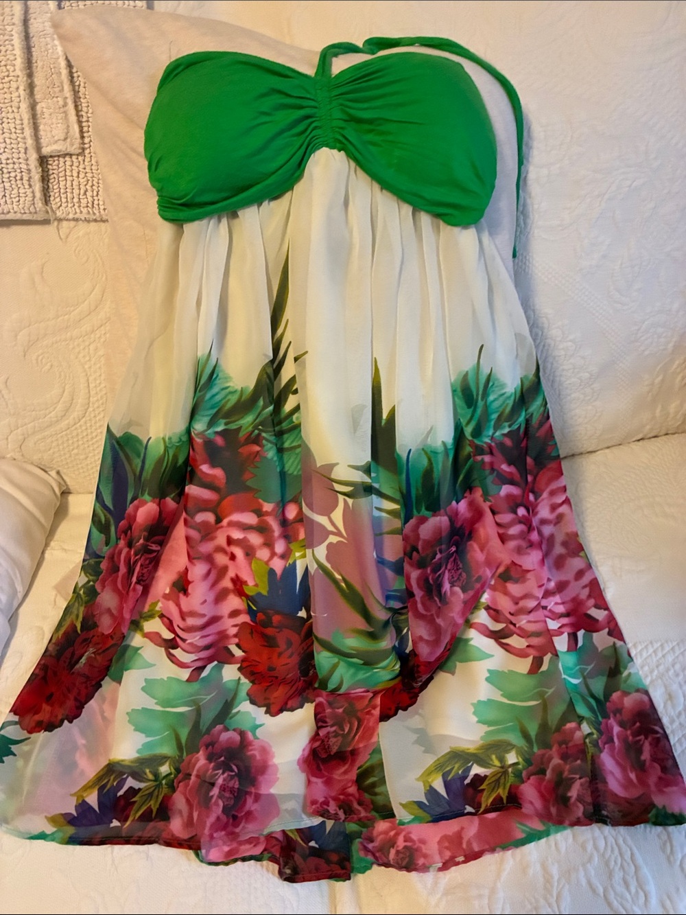 Y2K Sweetheart Neckline Floral Chiffon Mini Dress- Made In USA- Size Medium